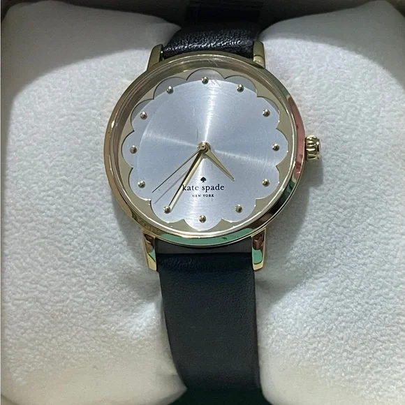 Kate Spade Gold Case Watch with Black Leather Strap display picture 2